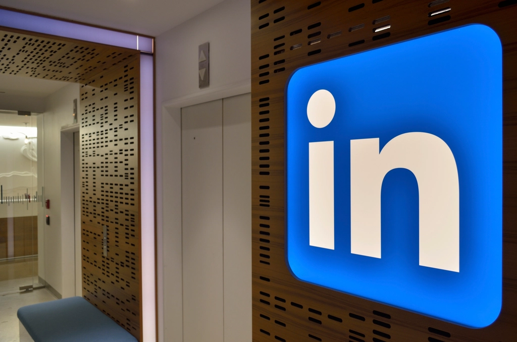 a view of Linkedin logo at the office